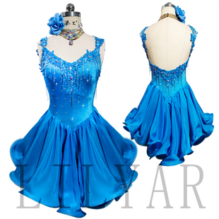 新款拉丁舞比赛服演出服表演服艺考服花服蕾丝鱼骨裙女成人儿童