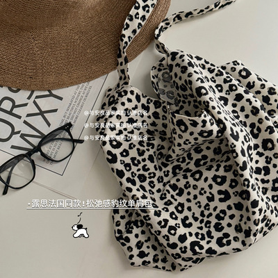 赵露思同款豹纹帆布袋ins慵懒风
