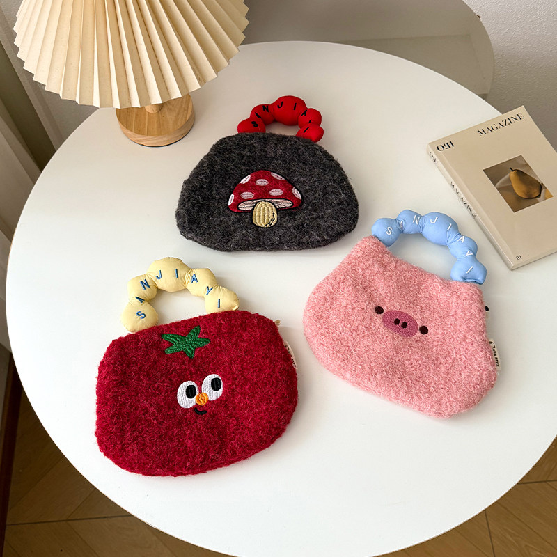 多巴胺可爱卡通手机包精致毛绒斜挎手拎包女小巧收纳包亲子外出包