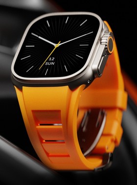适用苹果S11手表带AppleWatchUltra11表带S10橙色iWatchS硅胶iWatch10新款iWatchSE3/S8Ultra2高级AppleWatch
