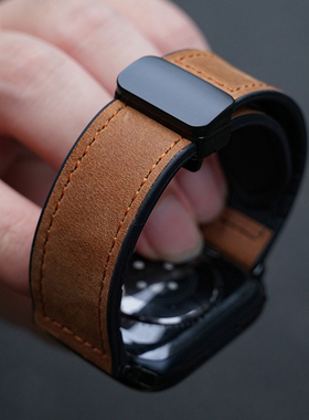 适用苹果S11手表带AppleWatch11皮表带iWatch10疯马真皮Ultra3代S10运动SE3磁吸iWatchS皮质iWatchUltra2透气