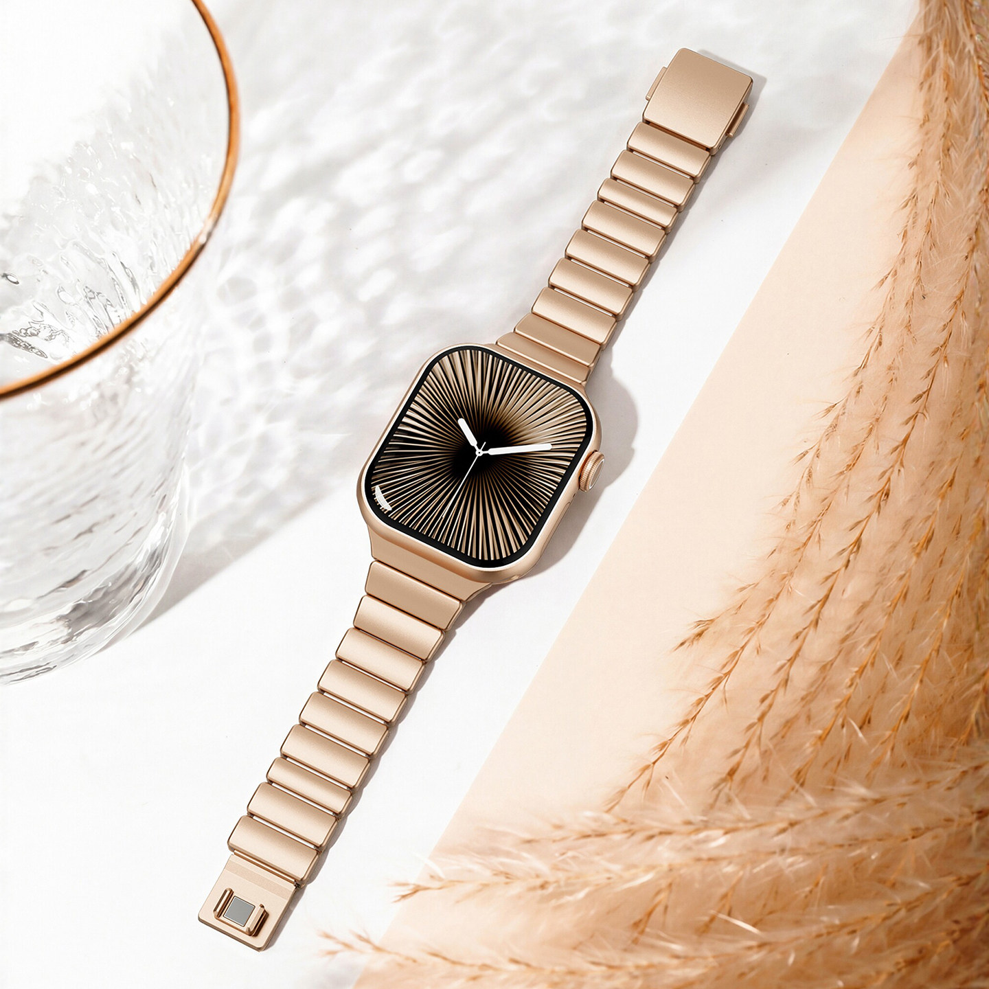 适用苹果手表S11表带玫瑰金磁吸AppleWatch11小蛮腰金属不锈钢手表带S10S9Se3女折叠扣iWatchS10/iWatch新款