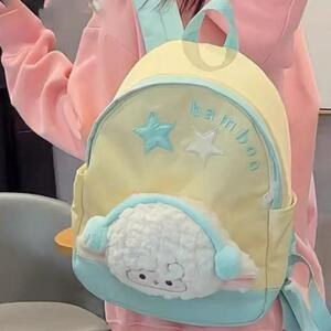 2026春新款日韩学院风书包可爱卡通耳机小羊大容量双肩包通勤背包