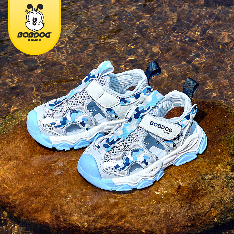 巴布豆男童凉鞋女2025夏季网面透气软底防滑运动鞋儿童沙滩鞋童鞋
