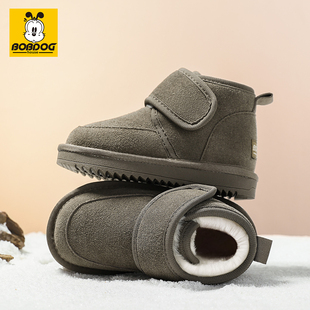 女童皮毛一体短靴 靴子加厚冬季 巴布豆儿童雪地靴真皮新款 男童棉鞋