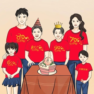 喜庆亲子装红色衣服老人生日衣服60大寿70寿辰80岁拍照家庭装拍照