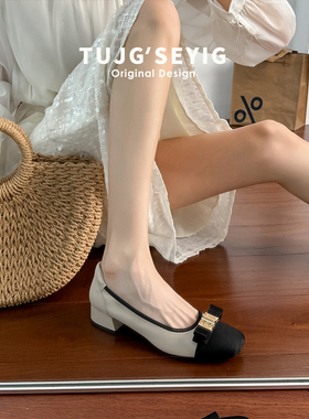 小香风气质单鞋女33春秋中跟法式配裙子浅口玛丽珍大码女鞋41一43