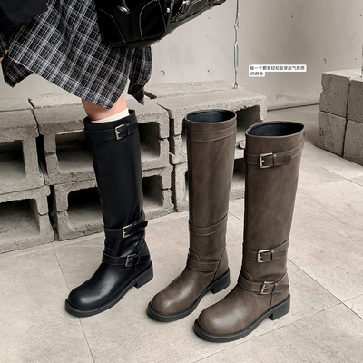 复古高筒西部长靴女冬大筒围骑士靴加宽胖mm长筒靴粗腿大码女靴子