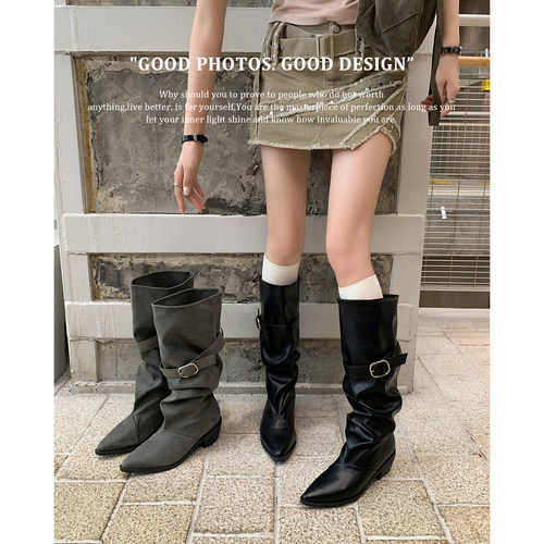 大码靴子小众设计胖mm粗腿长筒靴