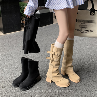 胖mm大筒围长筒靴女2025新款 女靴子 粗腿两穿库管靴高筒骑士靴大码