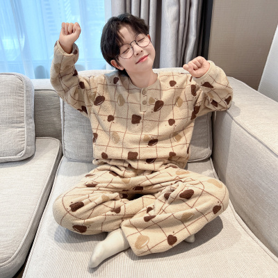 男童秋冬德绒家居服套装2025新款