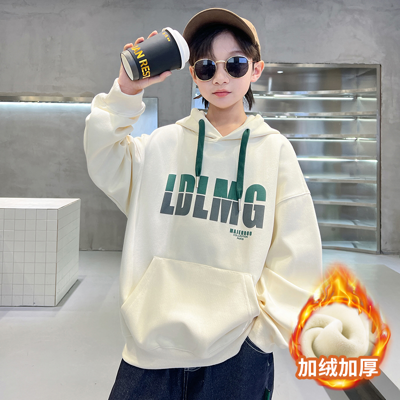 男童秋冬加绒连帽卫衣2025新款