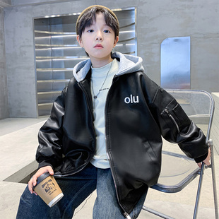 儿童装男童外套春秋款2026新款中大童春装衣服春季男孩酷帅皮衣潮