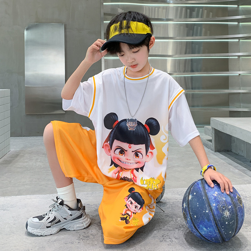 儿童装男童夏装套装2025新款青少年夏季篮球服男孩夏款运动中大童