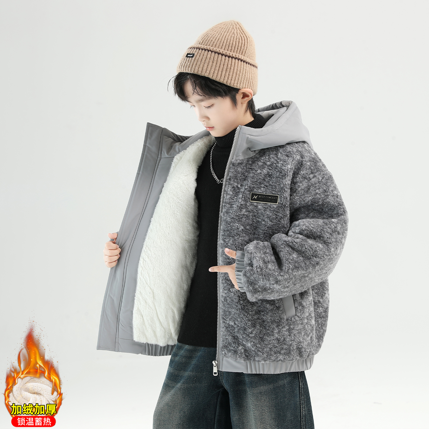 男童秋冬加绒毛毛衣2025新款