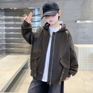 儿童装男童外套春秋款2026新款中大童春装衣服春季男孩酷帅皮衣潮