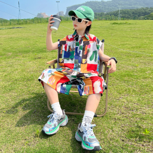 童装男童夏装衬衫套装2024新款中大童夏款酷帅男孩休闲儿童夏季潮