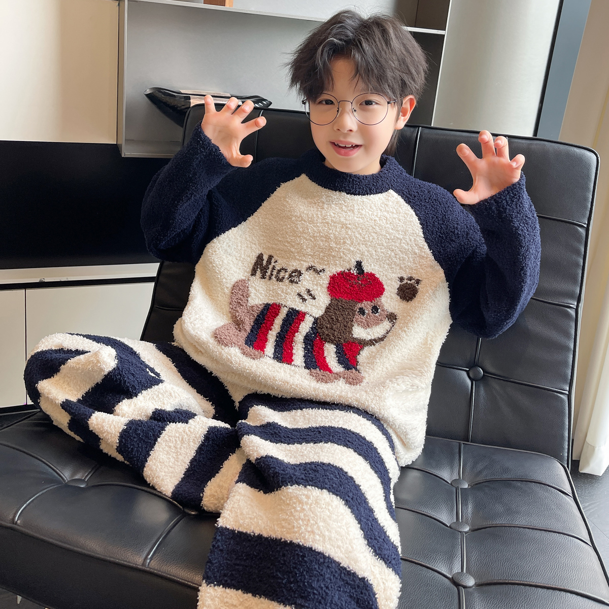 男童秋冬家居服套装2025新款