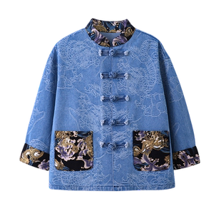 儿童装男童汉服秋装2026新款大童中国古风唐装男孩牛仔外套春秋潮