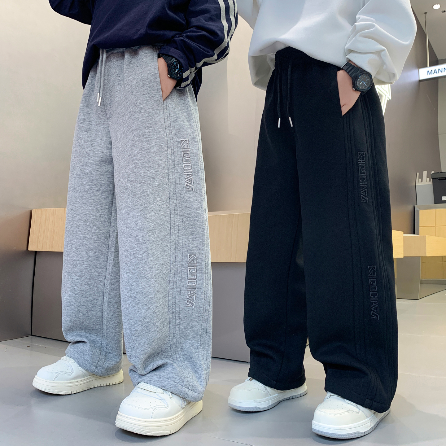 男童秋冬加绒卫裤2025新款