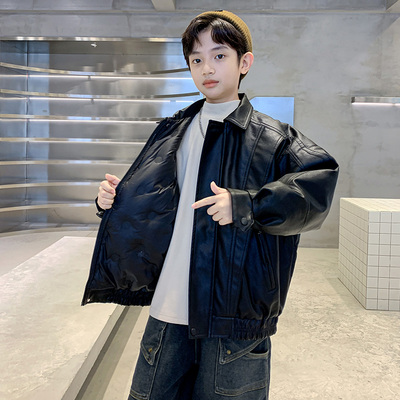男童秋冬季皮衣羽绒服2025新款