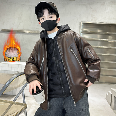 男童秋冬三合一皮衣2025新款
