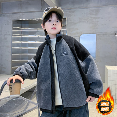 男童秋冬夹棉毛毛衣2025新款
