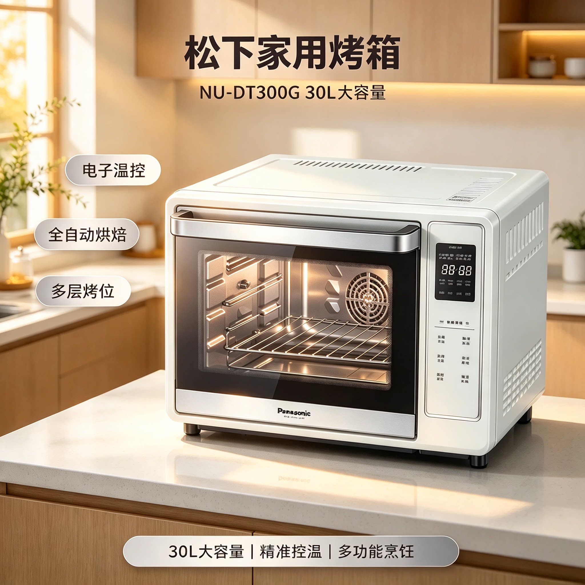 松下多功能电烤箱DM300G家用智能小型蛋糕烘焙30L大容量蒸烤箱机