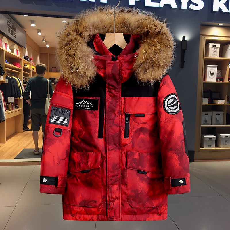 男童儿童羽绒服2025新款洋气冬季中长款三防外套中大童加厚大毛领