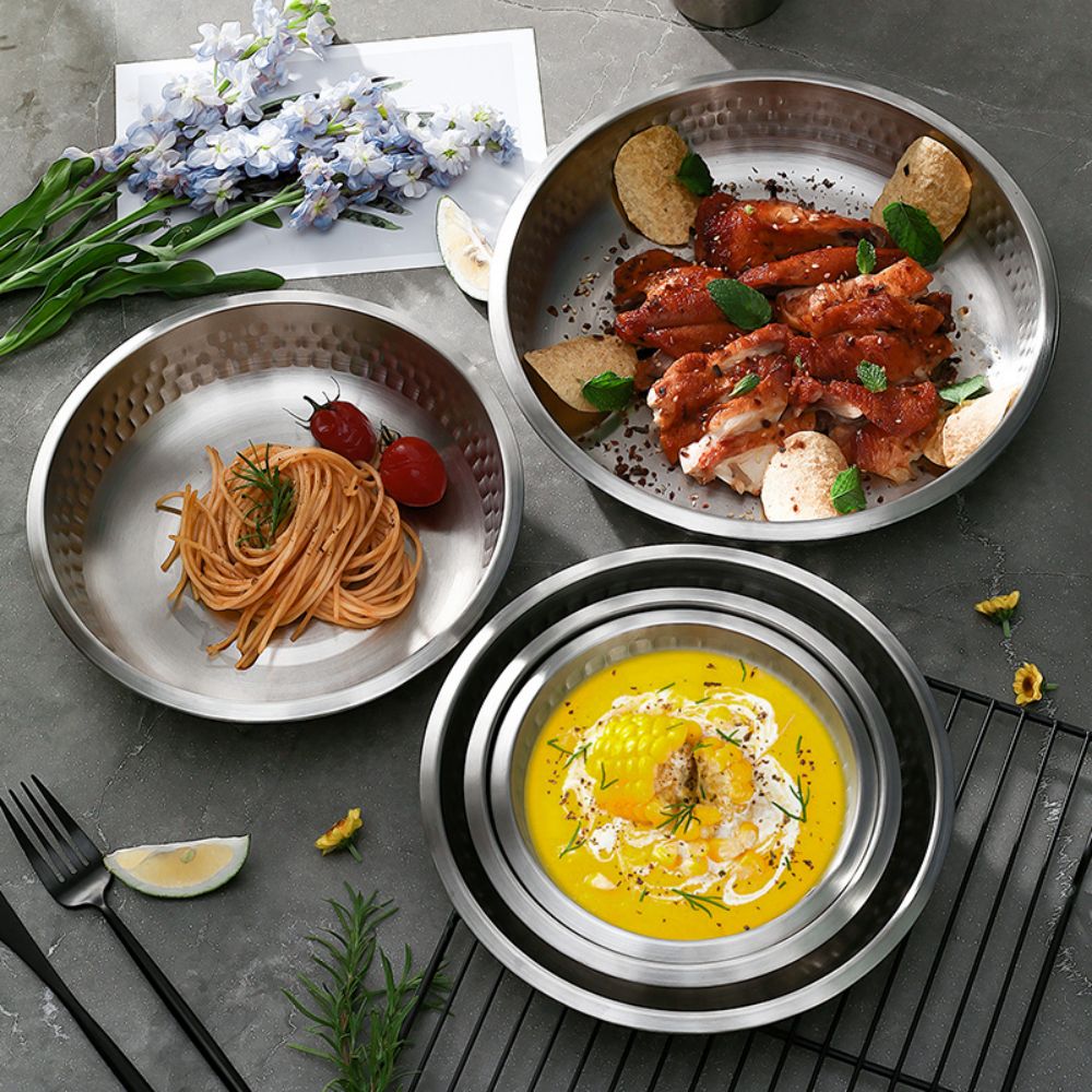 304不锈钢雪花盘可蒸可烤盘子