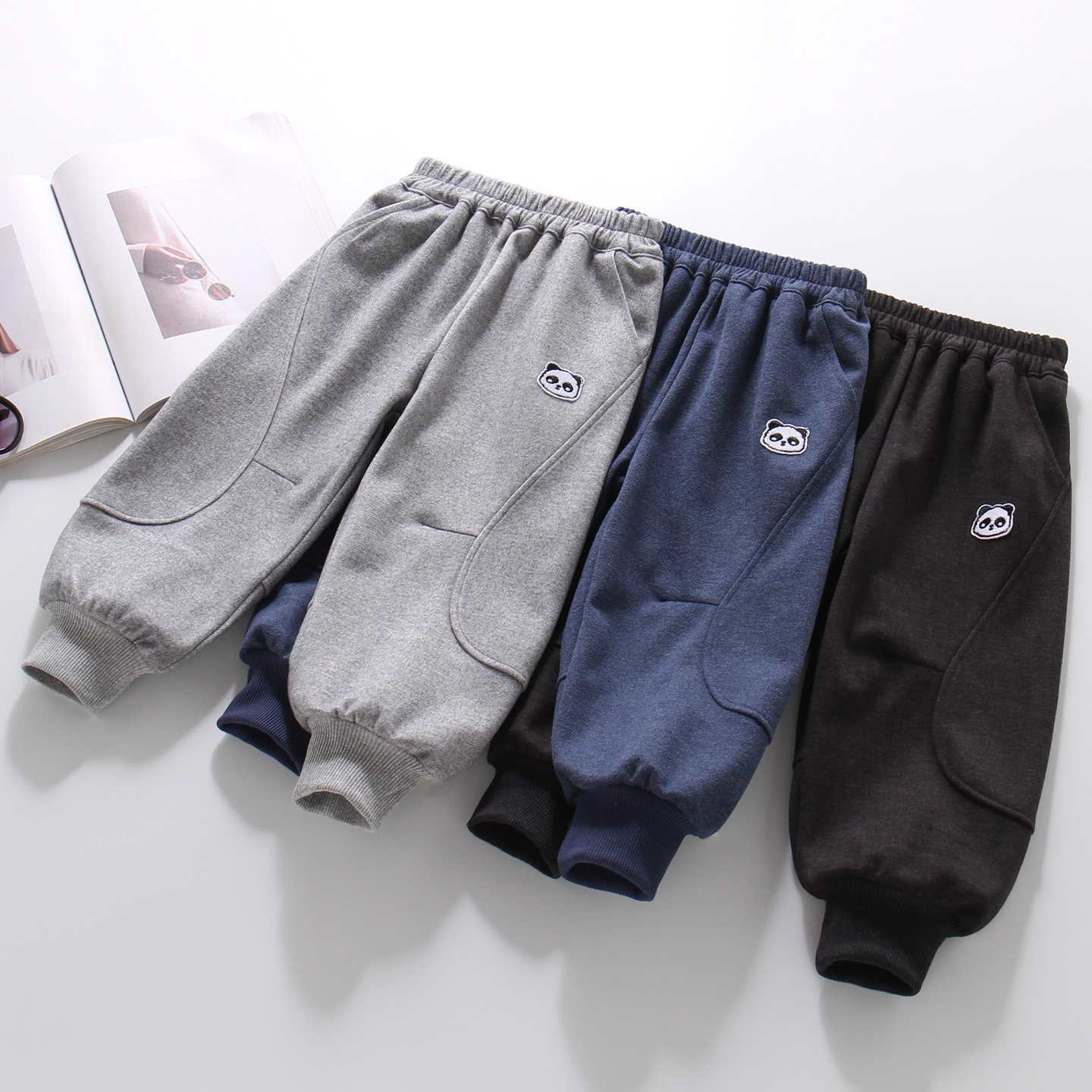 男童裤子卡通熊猫针织长裤宝宝春秋松紧腰休闲裤3岁儿童运动卫裤