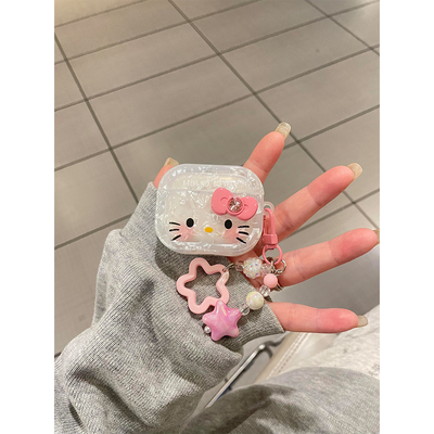 软萌可爱贝壳纹腮红Kitty猫适用苹果无线蓝牙AirPodsPro耳机壳AirPods4代软AirPods1/2硅胶3代防摔Pro2代女款