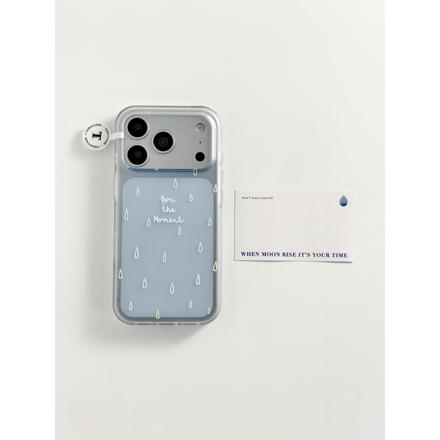 日韩小清新蓝色涂鸦雨滴适用iPhone17promax手机壳亚克
