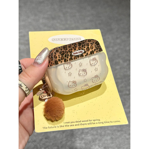 ins棕豹纹涂鸦线条可爱Kitty猫适用AirPods4代耳机壳苹果无线蓝牙AirPodsPro2代软1/2代硅胶3代防摔Pro二代女