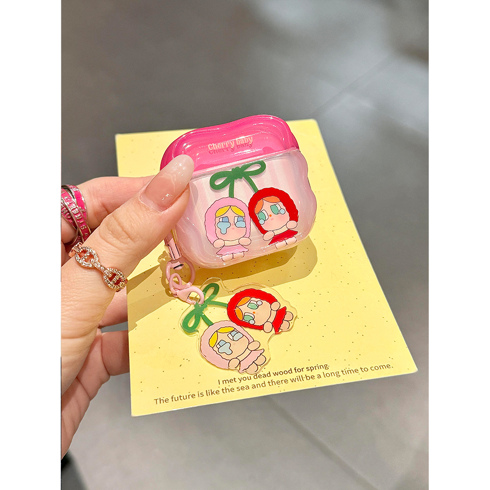 萌系卡通可爱哭娃樱桃头套适用苹果Pro3蓝牙AirPodsPro耳机壳AirPods4代软AirPods1/2硅胶3代防摔Pro2代女款