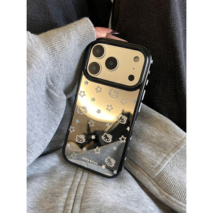 ins风日韩镜面线条星星可爱Kitty猫适用iPhone17promax手机壳苹果17新款16pro全包14防摔15pm女款17pro超好看