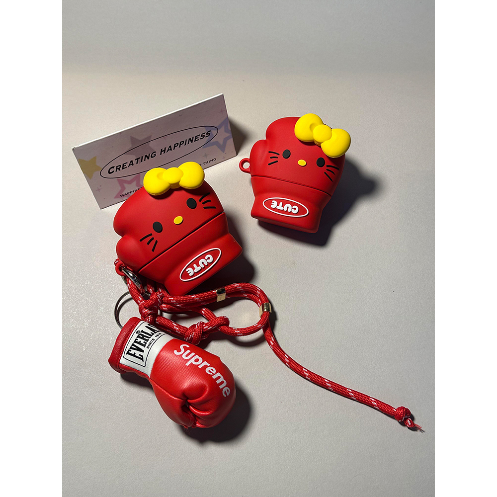 创意趣味卡通可爱拳套蝴蝶结Kitty猫适用苹果AirPods4代耳机壳AirPodsPro二代软AirPods1/2硅胶pro2保护套3代