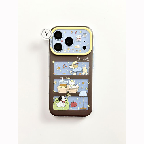 磨砂可爱咖啡小狗插画适用iPhone18promax手机壳独特超火苹果18Pro新款15全包16pm防摔17女款17Pro小众巨好看