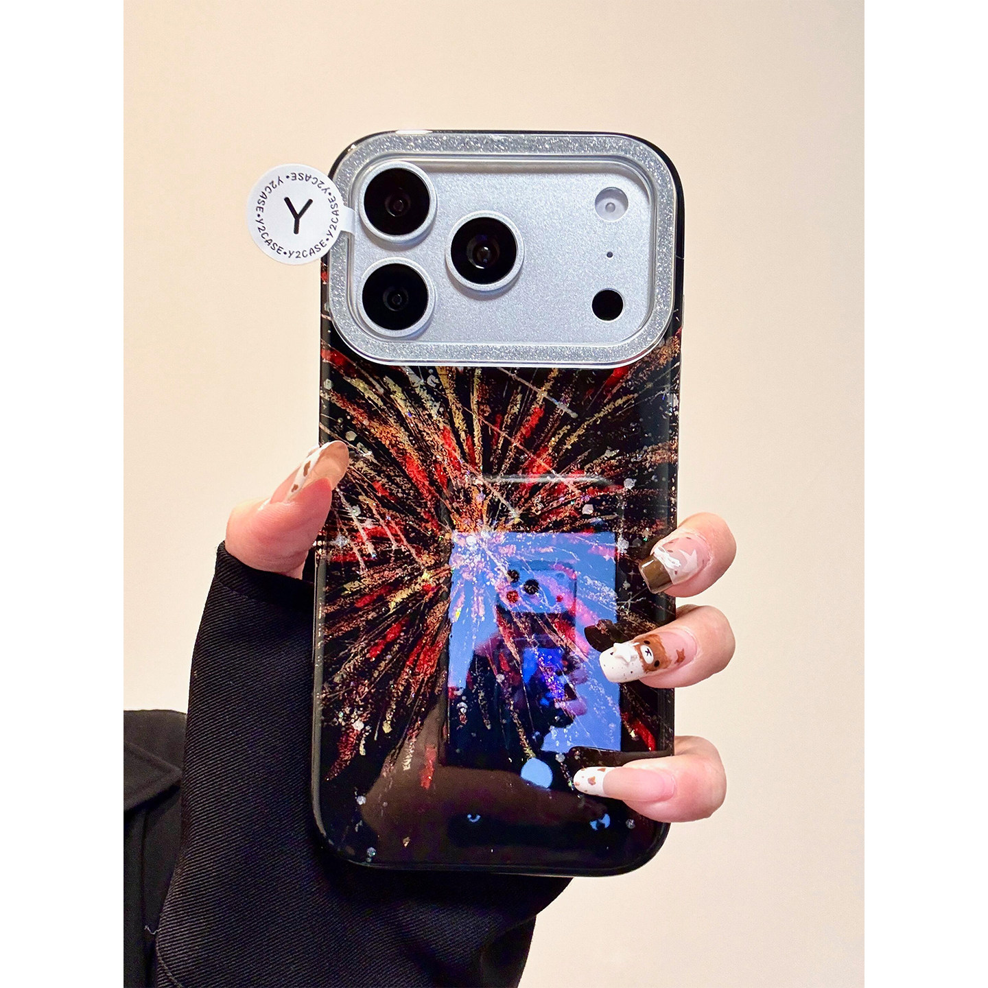 ins风闪粉梦幻夜空烟花适用iPhone17promax手机壳双层苹果17新款16pro全包14Pro防摔15pm女款17pro独特超好看