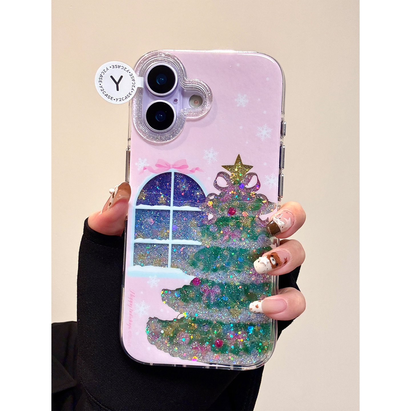 冬日少女心炫彩闪粉窗台圣诞树适用iPhone17promax手机壳硬苹果17新款16pro全包14防摔15pm女17pro超好看独特