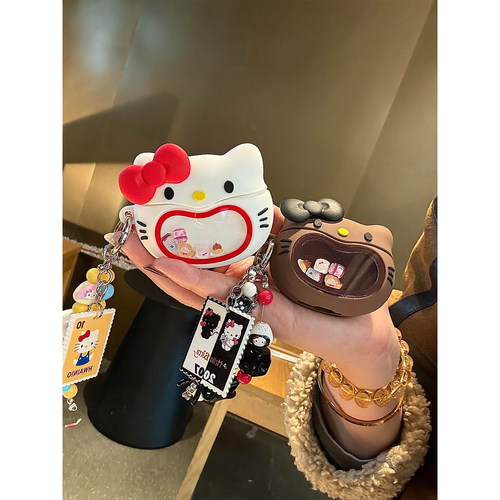 黑皮可爱情侣大嘴摇摇乐Kitty猫适用AirPods4代耳机壳苹果蓝牙AirPodsPro三代软1/2/3代硅胶Pro2代女款Pro3代