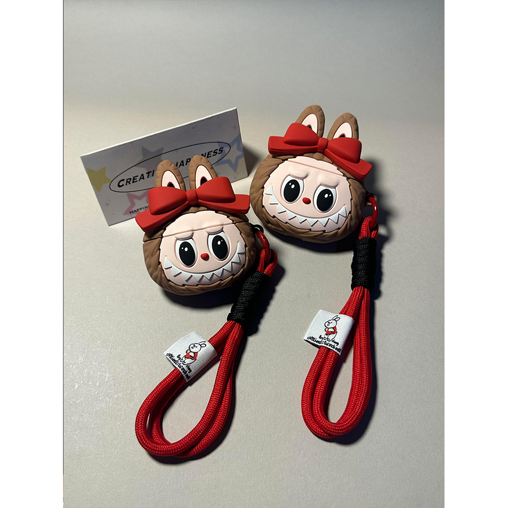 卡通可爱蝴蝶结拉布布泡泡玛特适用苹果AirPods4代耳机壳AirPodsPro二代软AirPods1/2硅胶pro2保护套3代女款