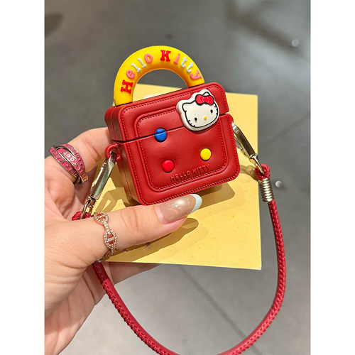 萌系个性可爱Kitty猫手提包适用苹果无线蓝牙AirPodsPro三代耳机壳AirPods4代软1/2代硅胶3代防摔套Pro2代女