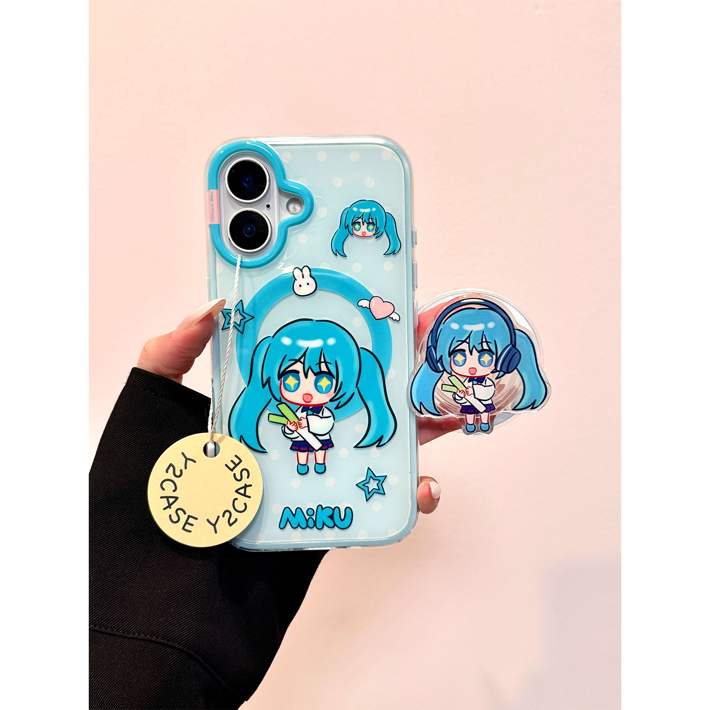 萌系可爱初音少女磁吸支架适用iphone15promax手机壳小众苹果16新款14pro女款13promax全包15防摔套16Pro个性