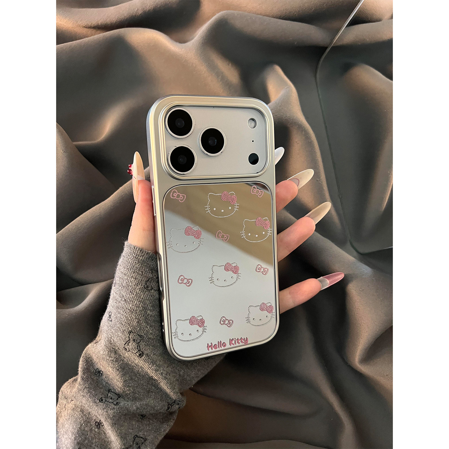 ins镜面卡通可爱Kitty猫适用iphone17promax手机壳苹果17Pro韩系15promax新款14Pro全包17防摔女款16Pro电镀