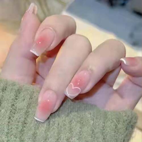 24pcs/box Fake Nails Press on Short Reusable with Designs Se