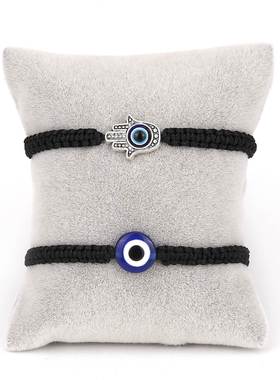 2PCS Blue Evil Eye Couple Bracelet Sets for Woman Men Charm