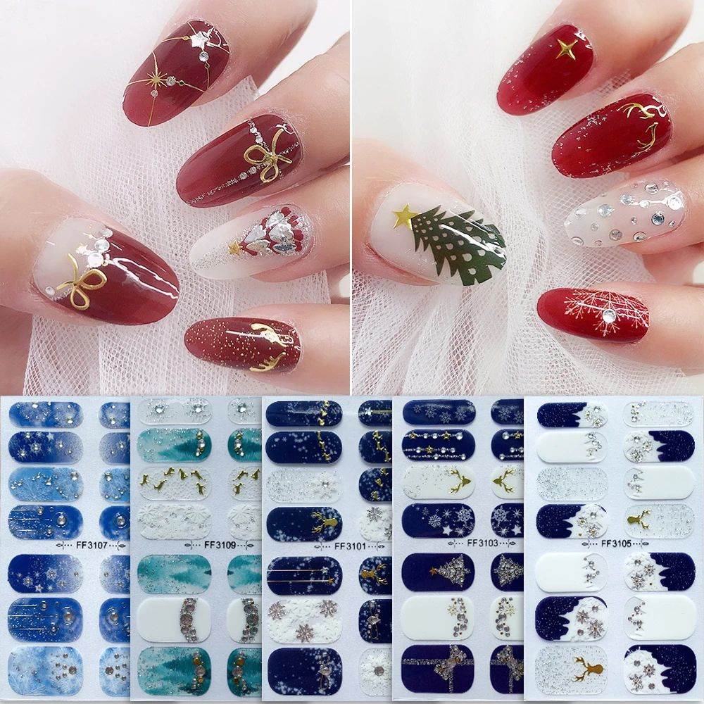 14Tips 3D Foil Nail Decal Christmas Nail Sticker DIY Manicur