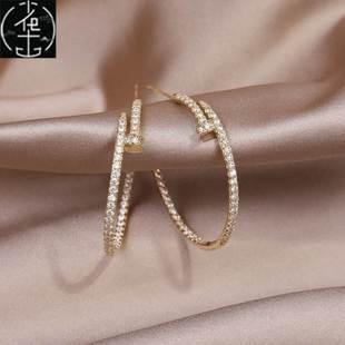 14K Real Gold Plating Big Circle AAA Zircon Earrings Elegant