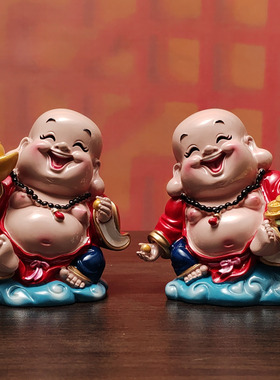 招财可爱笑佛大肚弥勒佛小摆件家用客厅汽车车载保平安佛像装饰品
